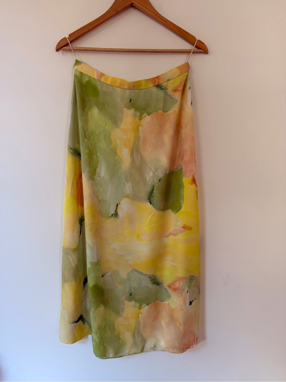 Aritzia Women’s Watercolor Print Slip Skirt in Yellow and Green